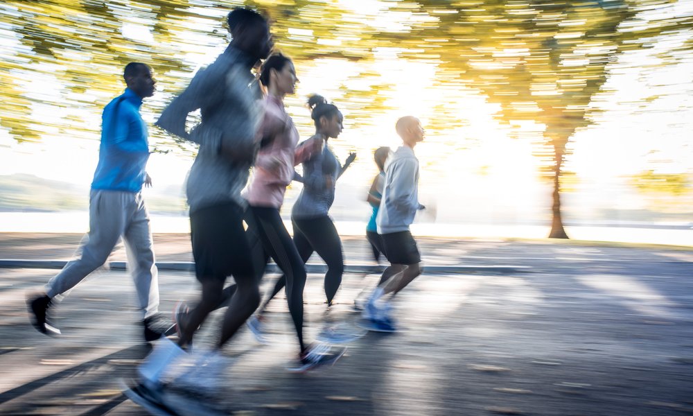 A diverse group of joggers